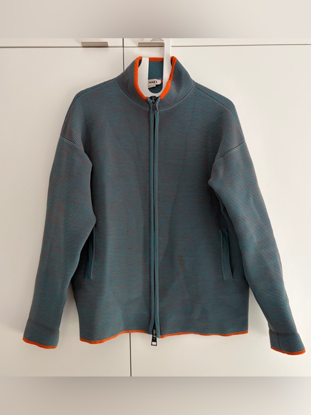 SUNNEI Pleated Stripe Zip-Up Jacket Teal/Orange